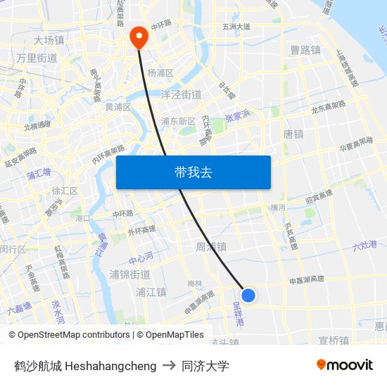 鹤沙航城 Heshahangcheng to 同济大学 map