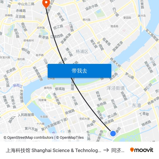 上海科技馆 Shanghai Science & Technology Museum to 同济大学 map