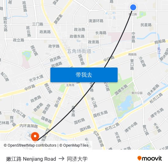 嫩江路 Nenjiang Road to 同济大学 map