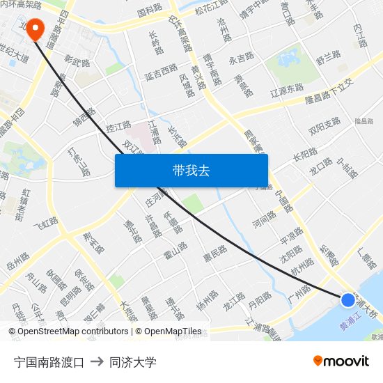 宁国南路渡口 to 同济大学 map