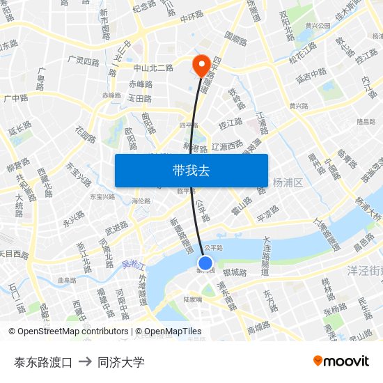泰东路渡口 to 同济大学 map