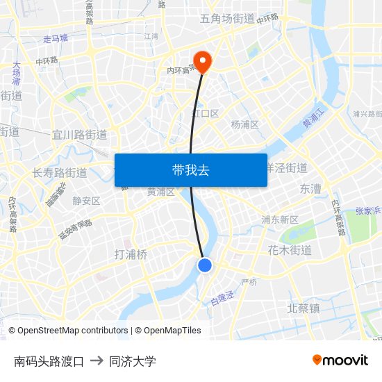 南码头路渡口 to 同济大学 map