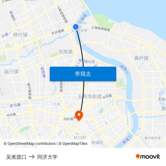 吴淞渡口 to 同济大学 map