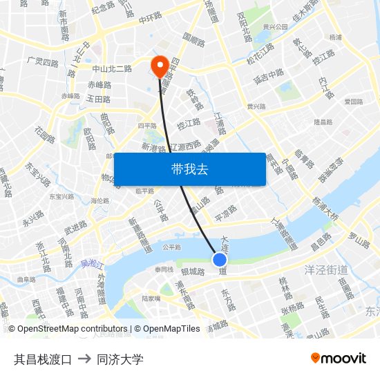 其昌栈渡口 to 同济大学 map