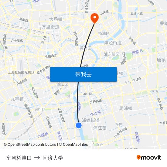 车沟桥渡口 to 同济大学 map