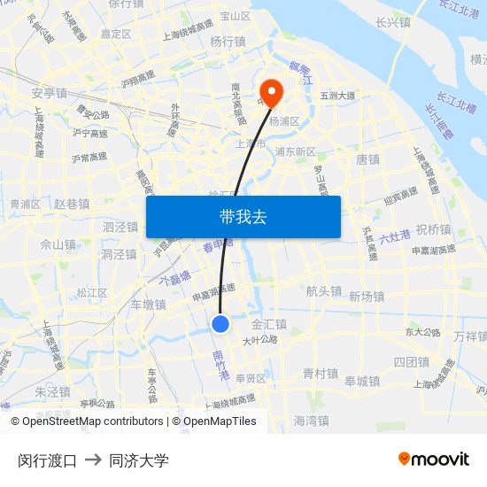 闵行渡口 to 同济大学 map