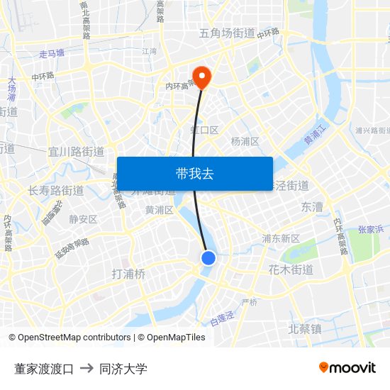 董家渡渡口 to 同济大学 map