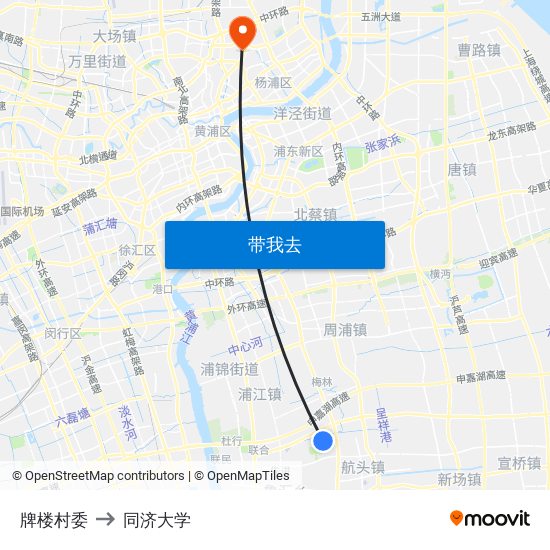 牌楼村委 to 同济大学 map