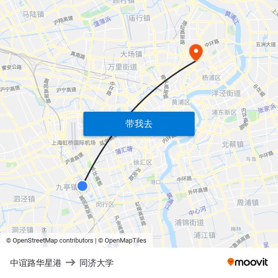 中谊路华星港 to 同济大学 map