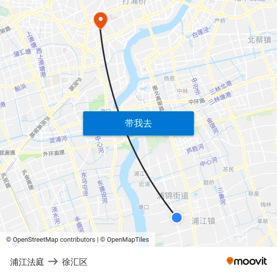 浦江法庭 to 徐汇区 map