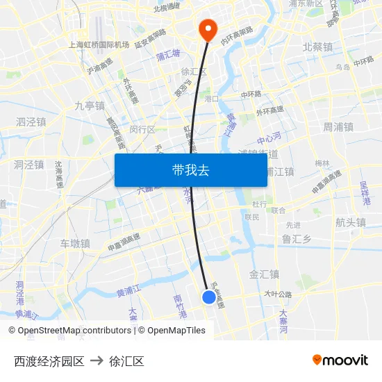 西渡经济园区 to 徐汇区 map