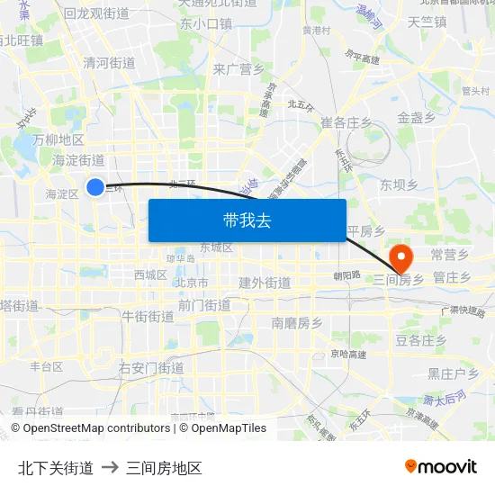 北下关街道 to 三间房地区 map