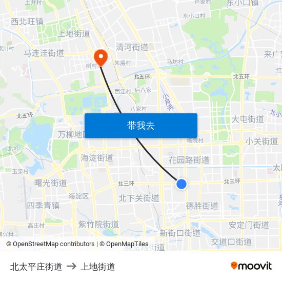 北太平庄街道 to 上地街道 map