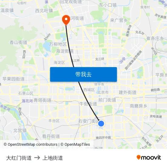 大红门街道 to 上地街道 map