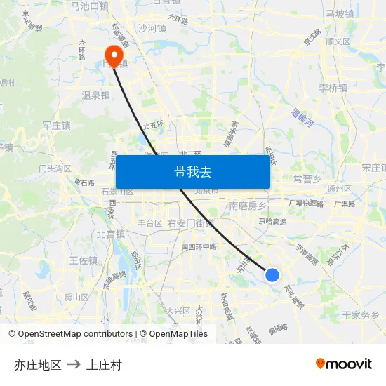 亦庄地区 to 上庄村 map