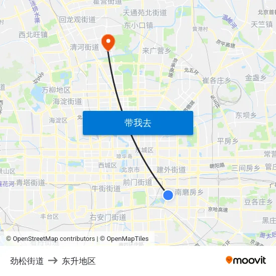 劲松街道 to 东升地区 map