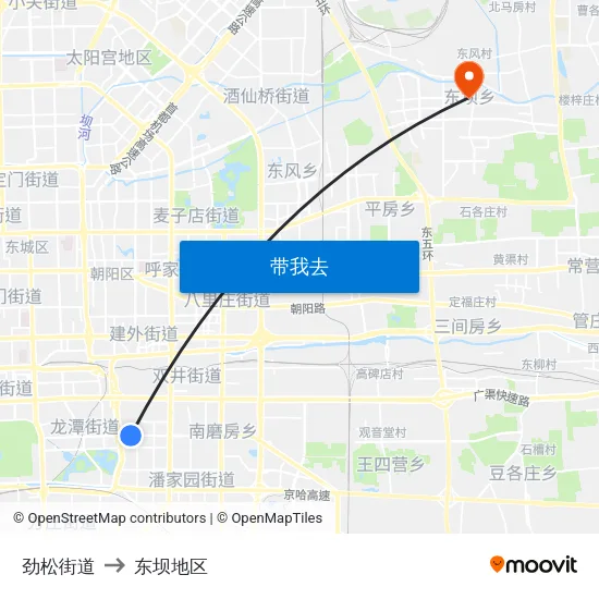 劲松街道 to 东坝地区 map