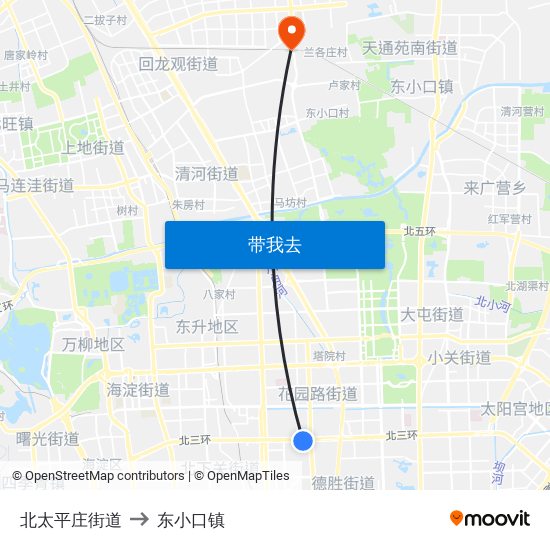 北太平庄街道 to 东小口镇 map