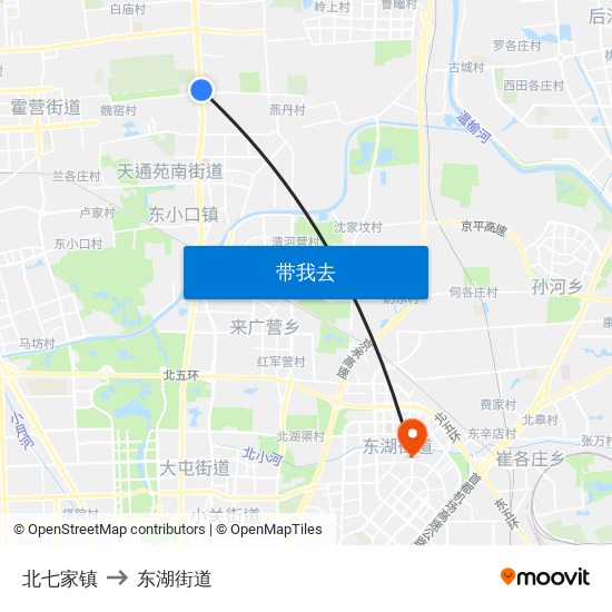 北七家镇 to 东湖街道 map