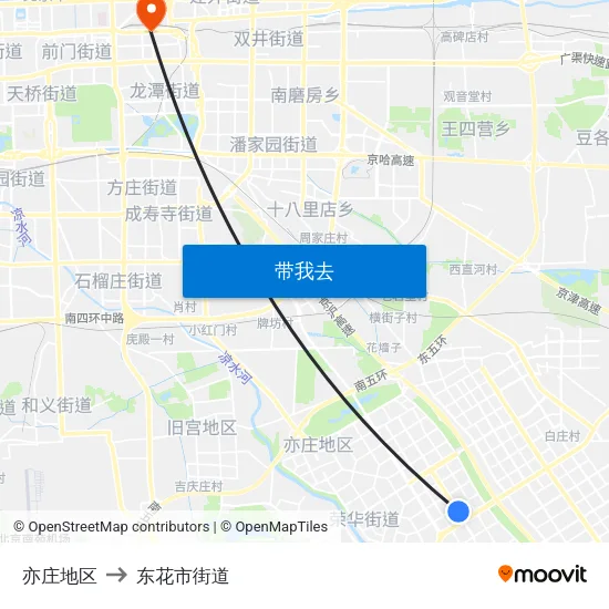 亦庄地区 to 东花市街道 map