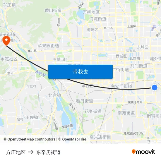 方庄地区 to 东辛房街道 map