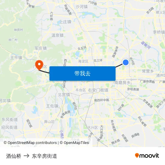 酒仙桥 to 东辛房街道 map