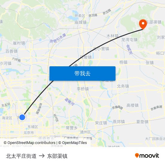 北太平庄街道 to 东邵渠镇 map