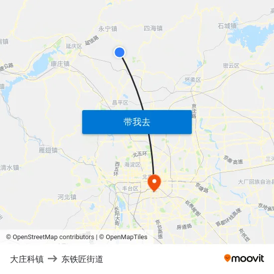 大庄科镇 to 东铁匠街道 map