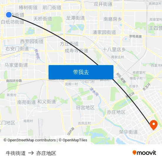 牛街街道 to 亦庄地区 map