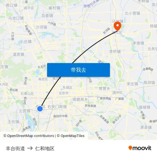 丰台街道 to 仁和地区 map