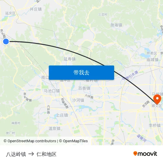 八达岭镇 to 仁和地区 map