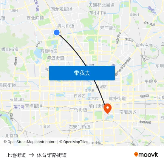 上地街道 to 体育馆路街道 map