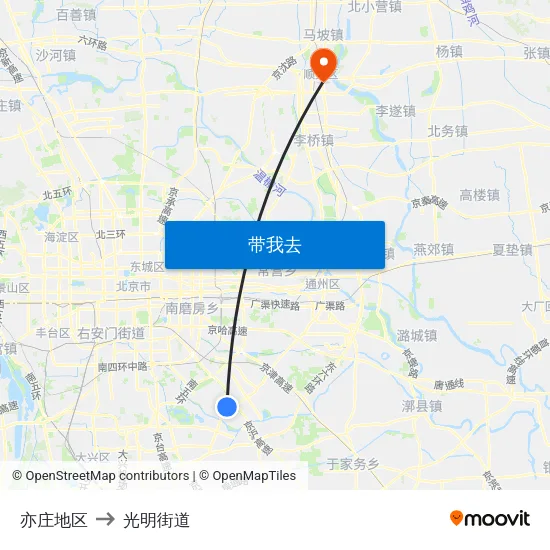 亦庄地区 to 光明街道 map