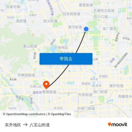 东升地区 to 八宝山街道 map