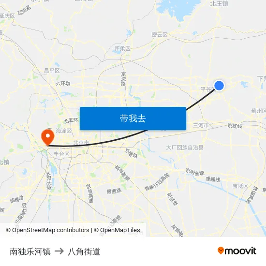 南独乐河镇 to 八角街道 map