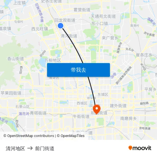 清河地区 to 前门街道 map