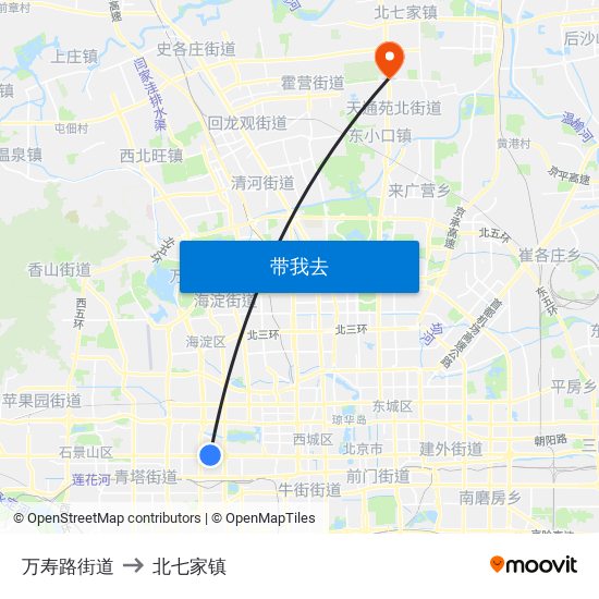 万寿路街道 to 北七家镇 map