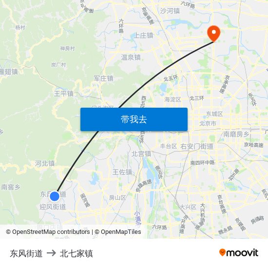 东风街道 to 北七家镇 map
