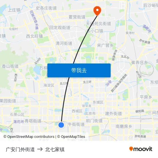 广安门外街道 to 北七家镇 map