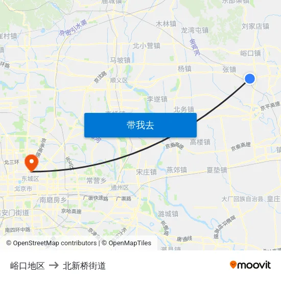 峪口地区 to 北新桥街道 map