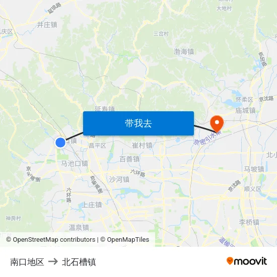 南口地区 to 北石槽镇 map