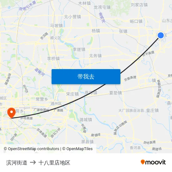 滨河街道 to 十八里店地区 map