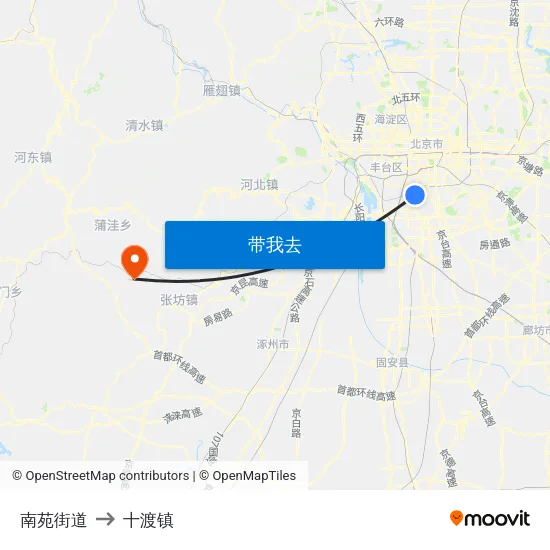 南苑街道 to 十渡镇 map