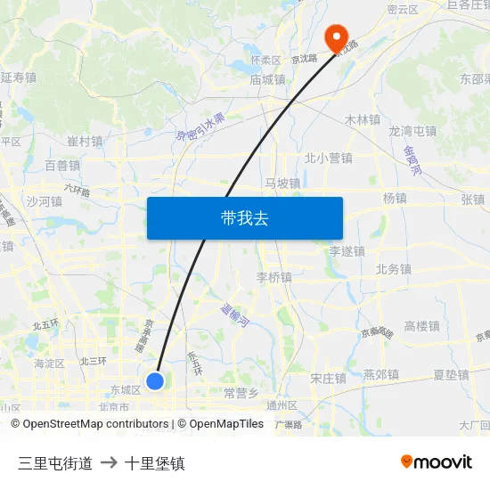 三里屯街道 to 十里堡镇 map