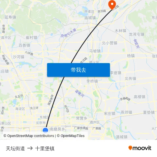 天坛街道 to 十里堡镇 map