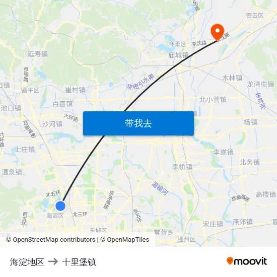 海淀地区 to 十里堡镇 map