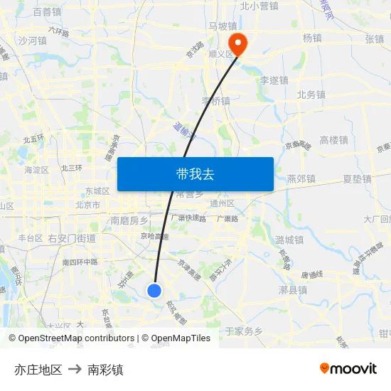 亦庄地区 to 南彩镇 map