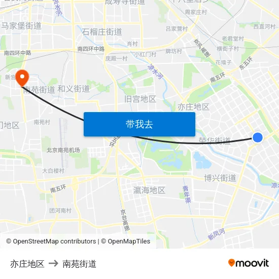 亦庄地区 to 南苑街道 map