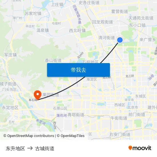 东升地区 to 古城街道 map