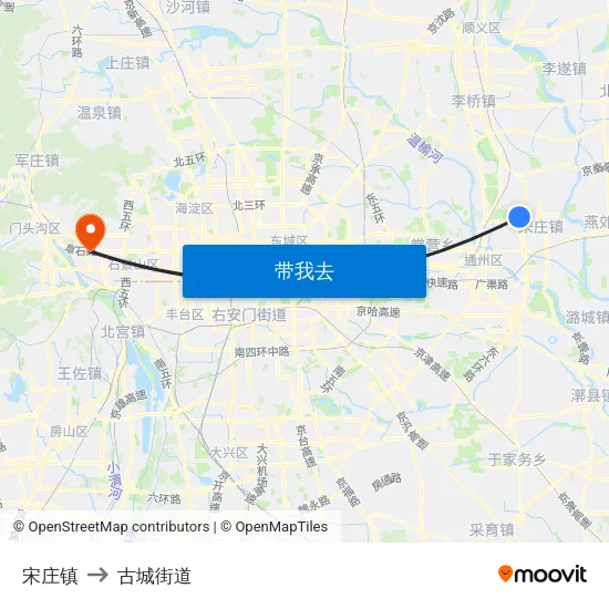 宋庄镇 to 古城街道 map